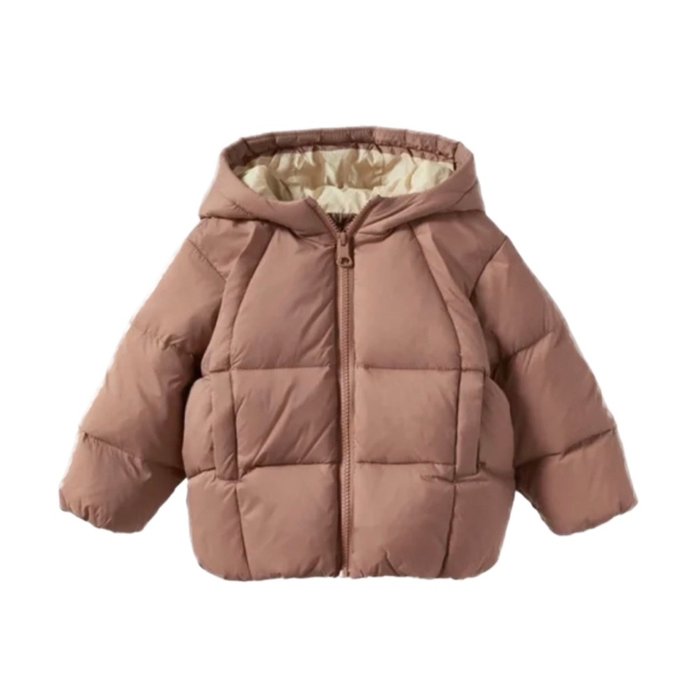 Zara Mauve Pink Hooded Zip Up Puffer Jacket Winter Coat Kids 4/5